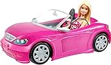Barbie DJR55 - Puppe und Cabrio in rosa mit Glitzer, realistische Reifen und Barbie Logo, Spielzeug ab 3 Jahren
