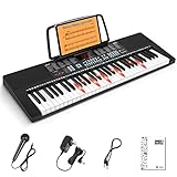 Vangoa VGK611 Elektronische Klaviertastatur, 61 Leucht Mini Tasten mit 3 Unterrichtsmodi, Digital Keyboard, 350 Töne, 350 Rhythmus, 30 Demos für Anfänger, schwarze