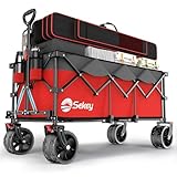 Sekey XXXL Bollerwagen Faltbar 300L 200KG Belastbar, Faltbarer Bollerwagen 17x10 cm Extra Breite Reifen Alle Gelände, Patentiert Klappbar aus Vier Richtungen, XXXL-Super 4013, Rot mit Grau