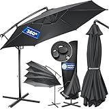 KESSER® Alu Ampelschirm Sonnenschirm + Abdeckung Ø350 cm & Kurbelvorrichtung Kurbelschirm mit Ständer UV-Schutz Aluminium Wasserabweisende Bespannung 360° Funktion Garten-Schirm Marktschirm Anthrazit