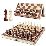 Holzschachspiel für Erwachsene, OOCOME Tragbares Schachbrett Faltbares magnetisches Schachspiel Brettspiel für Kinder Anfänger Reisen Schachfigurenset mit tragbarem Aufbewahrungsbrett, 2 spieler