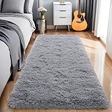 BSGIFT Teppich Hochflor Flauschig 80x150 Läufer Grau, Shaggy Langflor Teppich Wohnzimmer rutschfest für Schlafzimmer Kinderzimmer, Modern Wohnzimmerteppich Bettvorleger High-Pile Carpet
