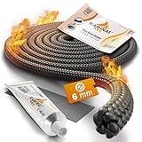 KAMINAT Ofen Dichtschnur - 2,5m Dichtschnur für Kaminofen - Feuerfestes Kamin Dichtband & Ofenrohr Dichtung - Hochwertige Kamin Dichtungsschnur inkl. Kleber - Dichtschnur Kaminofen Ø 6mm Breite