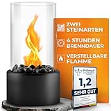 flammtal Bioethanol Tischkamin Round für Garten Terrasse Balkon Tisch Deko - Tischfeuer für Indoor & Outdoor 4h Brenndauer - Verstellbare Flamme - Bio Ethanol Kamin mit Zwei Steinarten Schwarz & Weiß