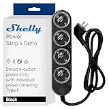 Shelly Power Strip 4 Gen4 Schwarz - Matter WLAN Mehrfachsteckdose, 4 Fach Smarte Steckdosenleiste, Leistungsmessung, 16A Total, 3500W, Zeitschaltuhr, Zigbee, Google, Alexa, Siri, Kein Hub Erforderlich
