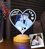 Geschenkelampe Fotogeschenk Personalisierbar mit eigenem Foto und Text in 3D Bilder Led Motiv Lampe gravieren hochzeit Herz (Herz Fotolampe)