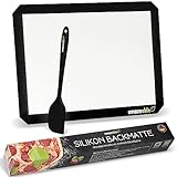 Amazeable® Silikon Backmatte für Backofen inklusive Teigspatel langlebig bis 250°C - 30x40 cm - 100% Antihaftbeschichtung - Backunterlage für Backblech Backpapier wiederverwendbar