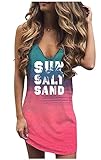 Live Simple Coconut Tree Ärmelloses Minikleid Sommer Strand Minikleid Damen Sommer Casual Sexy V Ausschnitt Mini Tank Kleid, Sonnensalz-Farbverlauf, Klein