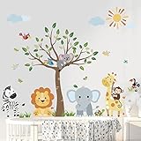 decalmile Wandtattoo Dschungel Waldtiere Baum Wandaufkleber Elefant Affe Giraffe Koala Wandsticker Babyzimmer Kinderzimmer Schlafzimmer Wanddeko