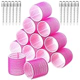 Lockenwickler Set 24 Stücke, Große Locken Curlers Ohne Hitze Selbsthaftend Haftwickler, Groß Haarwickler Hair Rollers mit 12 Stücke Entenschnabelclips für Lange und Kurze Haare