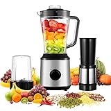 Standmixer 3-in-1, Hochleistungsmixer mit Mixen, Entsaften, Mahlen, 9 Geschwindigkeiten, Überlastschutz, Elektrisch Edelstahl Mixer für Fleisch, Milchshake, Smoothies, Saft