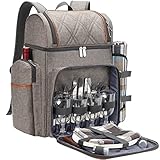 Picknick-Rucksack für 4 Personen, Picknickkorb-Set, auslaufsichere Picknicktasche, Strandkühlrucksack mit isolierter Kühltasche, Picknickdecke, Camping, Park