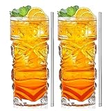 INFTYLE Clear Tiki Gläser Set von 2-14 oz Modern Bar Tiki Cocktail Gläser perfekt für exotische Cocktails, Mai Tai, Hawaiian Style Cocktails, tropische Insel Drinksware Set (Set von 2)