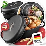 BBQ BEN Gusseisen Bräter [34cm] mit Deckel - Punktgenau gegrillte, knusprige Gerichte - Dutch Oven Set, Gusseisentopf, Cast Iron Pots & Pans, Römertopf, Schmortopf, Induktion, Gasgrill, Grill & Ofen