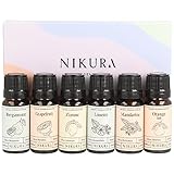 Nikura Zitrusfrüchte - 6 x 10ml | Ätherisches Öl Geschenkset | Bergamotte, Grapefruit, Zitrone, Limette, Orange & Mandarine | 100% reines natürliches Öl | Perfekt für Aromatherapie, Diffusoren