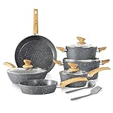 Kitchen Academy Topf und Pfannenset Topfset 12tlg Antihaft-Versiegelung Kochgeschirr Set mit Deckel, Töpfe und Pfannen set für Induktion, Gasherde und Mikrowelle, Grau