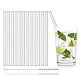 Amazon Brand - UMI Glas Strohhalme Wiederverwendbar 12 Stück gerade 20 cm inkl. Reinigungsbürste Made in Germany Spülmaschinenfest Trinkhalm Glastrinkhalme Glasstrohalme für Gin Tonic Gläser