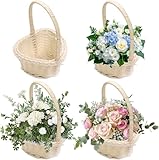 4 Stück Blumenmädchen Korb - 12 X 10 Cm Körbe Für Blumenmädchen, Herzförmiger Gewebter Korb Mit Griff, Rattan Blumenkorb, Blumenmädchen Streukörbchen Streukorb, Wicker BlumenmädchenKorb Für Hochzeiten