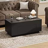 BonVache Couchtisch, Beistelltisch Couch, Wohnzimmertisch Holz mit Stauraum, Coffee Table, Kaffeetisch mit Versteckter Schubladen, Coffee Table, Sofatisch Tisch für Wohnzimmer, 90*50*42cm, Schwarz