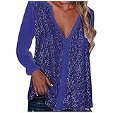 Glitzer Oberteile Damen V Ausschnitt - Pailletten Bluse Damen Elegant Festlich T Shirt Langarm Lockere Tunika Top Pullover Langarmshirt Pailettenshirt Party Oberteil Blusen & Tuniken für Frauen