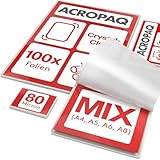ACROPAQ Laminierfolien MIX - 80 mic, 100 Stück (A4, A5, A6, je 20 Stück, A8-Visitenkartenformat, 40 Stück), Glaenzend, Premium Qualität, Abgerundete Ecken, Geeignet für Fotos und Hinweise - 18023