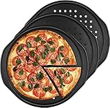 STARVAST 3er Set Pizzablech Rund 36 cm, Perforierte Antihaft Pizzapfanne aus Karbonstahl, Pizzaform für Ofen, Knusperblech - Schwarz, 36 x 33 x 1.5 cm