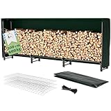 TTL Garden Kaminholzregal L 300x36x116cm schwarz mit Abdeckung - für aussen & innen, bis 600kg Holz wetterfeste Schutzplane - Metall Stahl Rohrrahmen rostfrei Holzunterstand Holzregal für Kaminholz