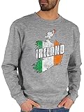 Shirtracer Sweater Pullover Sweatshirt Herren Damen - Länder Fahnen und Flaggen - Ireland Umriss Vintage - L - Grau meliert - Irland irischer - JH030