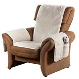 Schurwoll-Sesselschoner mit Armlehnenschoner, Natur, Flor aus 100% Schurwolle, Mittelteil ca. 160 x 50 cm, Armlehnenschoner ca. 60 x 40 cm