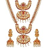 Shining Diva Fashion Elegantes Halsketten-Set mit mattem Finish, traditionelles Kupfer-Schmuck-Set für Damen (Rubin) (10829s)
