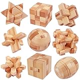 Qanmua 9 Stück Knobelspiele Holz, Geduldspiele IQ Puzzle Set 3D Puzzle Brainteaser Knobelspiele für Erwachsene Geduldspiel Intelligenz, 3D Holz Puzzle für Kinder und Erwachsene, 4.5cm