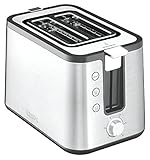 Krups KH442D Control Line Premium Toaster | Edelstahl | 2 kurze Schlitze für 2 Scheiben | Brötchenaufsatz | 6 Bräunungsgrade | 850 W | Silber/ Schwarz