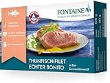 Fontaine - Thunfisch Echter Bonito in Bio-Sonnenblumenöl – 120 g – 5er Pack - Premium Thunfischfilets aus 100% zertifizerter, nachhaltiger Fischerei und kontrolliertem Anbau