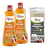 POLIBOY Holz Reiniger - Konzentrierter Holzmöbelreiniger für innen und außen - 2x 500 ml - Mit Baumwolltuch - Made in Germany