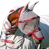 Horseware Rambo Fly Mask Plus Oatmeal/Cherry, Peach & Blue Fliegenmaske, Größe:Cob