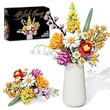 Blumen Bausteine Set für Erwachsene, 1070 Stück Blumenstrauß, künstliche Blume Bauklötze Bausatz Spielzeug für Frauen Mädchen, Home Deko Geschenk für Geburtstag, Muttertag, Weihnachten (keine Vase)