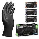 PROGRIP Einweghandschuhe Diamant Grip, Schwarz, Einmalhandschuhe Extra Stark, Nitrilhandschuhe Gr. M, 2x dicker, Handschuhe Einweg, Arbeitshandschuhe für Werkstatt & Montage, 50 Stk/Box