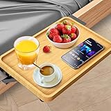 Cyiecw Faltbarer Nachttisch zum Einhängen ans Bett, Praktischer Nachttisch Hängend Regal mit Kabelhalter, 30 X 20cm Betttablett aus Bambus, Ideal für Schlafzimmer und Kinderzimmer