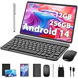 Android Tablet,11 Zoll Tablet Android 14 mit Tastatur, 12GB+256GB, 1TB Expand, Tablet PC mit Octa-Core, 8000mAh, 2.4G/5G WiFi, 13MP+5MP Kamera, 2 in 1 Tablet mit Tastatur Tasche, Maus, Stylus(Schwarz)