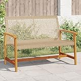 HOMELEN Gartenbank Beige 112 cm Poly Rattan und Akazienholz,Garten-Lounge-Set, Balkonmöbel Set, Gartenmöbel-Sets Unterhaltungssets, sitzlounge Balkon Sofa Lounge Geeignet für Gärten, Terrassen