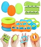 Jissta 10-Pack Handtrainer Fingertrainer,Eiförmige Griffbälle,Fingerwiderstandsbänder, Finger Training Band,Verstellbarer Finger Trainingsgerät Fingerstretcher Trainingsring Kraft Steigern