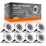 FLOWood Solar Bodenleuchte Solarleuchte für Garten Solar Außenleuchte 8 LEDs wasserdicht Edelstahl + Kunststoff 8 Stk [Energieklasse A+]