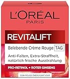 L'Oréal Paris Créme Rouge Tagespflege für Frauen: bekämpft sichtbare Anzeichen von Müdigkeit & strafft & mildert Falten mit rotem Giseng aus Soja-Proteinen & Hefe-Extrakt, Revitalift, 1x 50ml