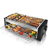 Hengbo Elektrogrill mit 2000 Watt，Elektrischer Tischgrill für Balkon, Garten,Indoor，2 Grillplatten & Abtropfschale,Temperaturregelung，Perfekt für Familienfeiern und Grillpartys für 4-6 Personen