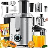 KESSER® Entsafter für Obst und Gemüse aus Edelstahl 1100W große 85 mm Einfüllöffnung inkl. Reinigungsbürste und Saftbehälter 3 Geschwindigkeitsstufen, Saftpresse Juicer (1. Silber/Silber)