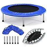 DREAMADE Trampolin Faltbar,Kindertrampolin Fitnesstrampolin mit mit Rutschfesten Fußkappen,Tragfähigkeit max.150 kg,Gartentrampolin für Kinder&Erwachsene, Indoor (Dunkelblau)