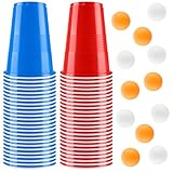 Kasanni Beer Pong Becher Set, 500ML Bierpong Becher Enthält 12 Tischtennisbälle und 50Becher, Beerpongbecher, Wiederverwendbare Partybecher für Weihnachten Party Geburtstag Festivals Hochzeit Camping