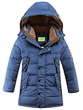 Vogstyle Jungen Winterjacke mit Kapuze Jacken Blouson Kinder Kapuzenparka Warm Blouson Wintermantel, Blau, 130-140 (Herstellergröße: 140)