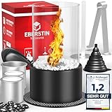 EBERSTIN® Premium Tischkamin - Tischfeuer für Indoor/Outdoor, INKLUSIVE 400g Natursteine & 2 Brennkammern, Zimmerkamin Terrassenfeuer Glasfeuer Bioethanol Glaskamin Schwarz