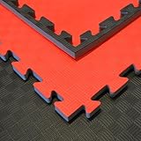 TEKKA BUDO Kampfsportmatte rot-schwarz - 100 x 100 x 2 cm - Verzahnte Ränder - Wendematte, Trainingsmatte - Judo, Karate, Ju-Jutsu, Taekwondo